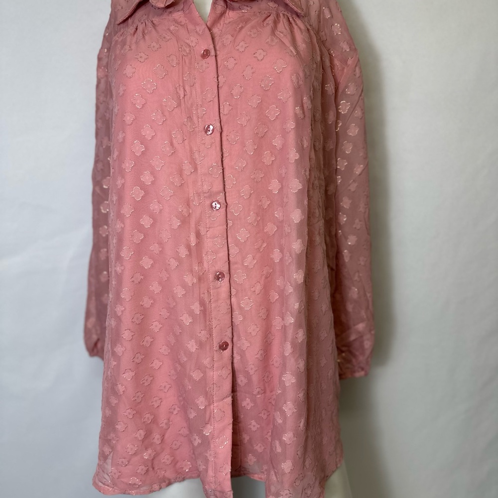 NY COLLECTION PINK SIZE 3X BUTTON UP SHEER BLOUSE NWT W LINING